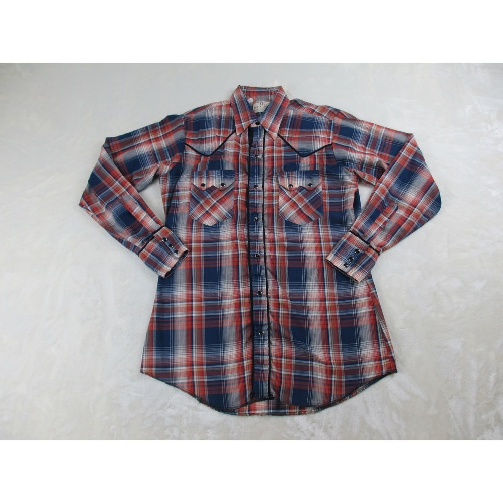 VINTAGE Dee Cee Brand Shirt Mens‎ 15 33 Orange Pearl Snap Long Sleeve*